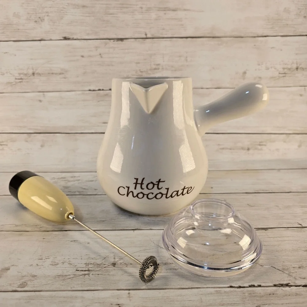 Williams-Sonoma Bonjour Hot Chocolate Ceramic Pitcher and Frother Set White